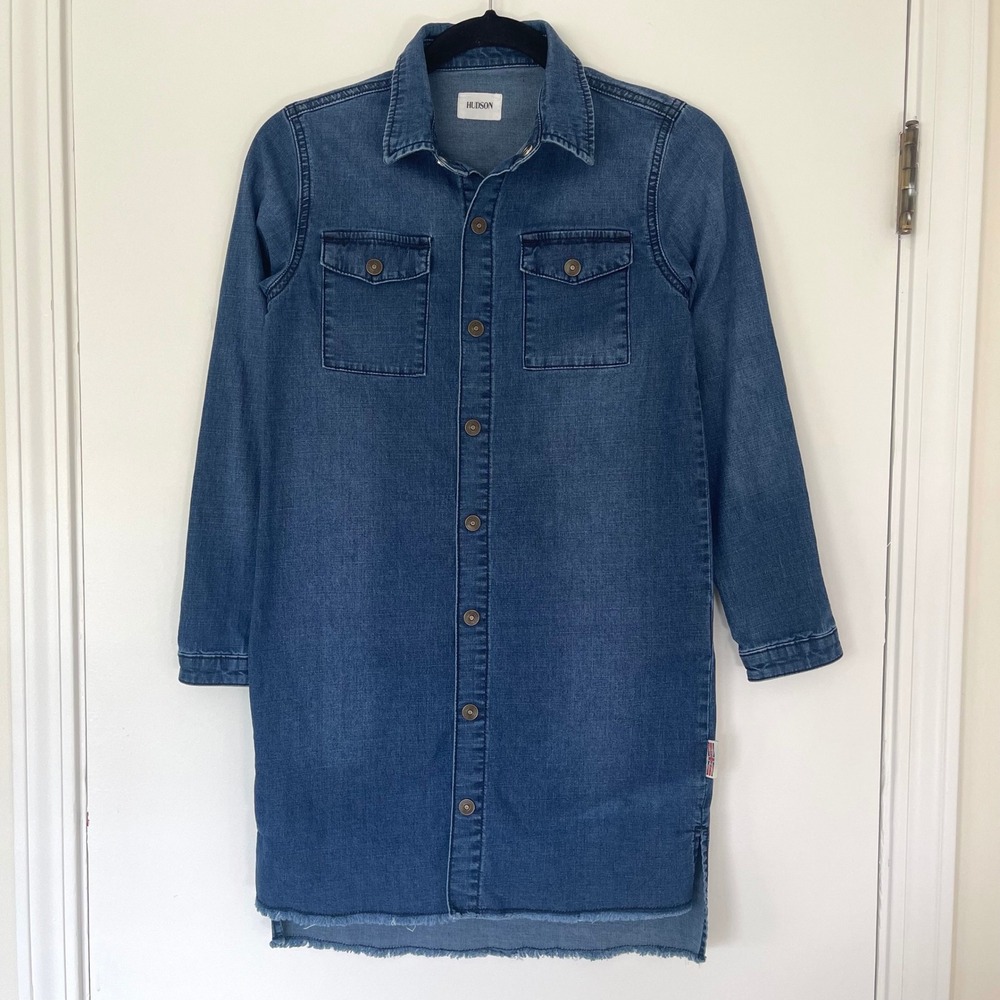 Hudson Long Sleeve Denim Girls' Button Snap‎ Dress Girls Size XL Dark Wash